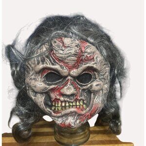 Scary Zombie Mask With Curly Gray Hair Fun World Div Halloween Costume‎